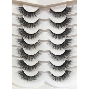 Pooplunch False Eyelashes Natural Cat Eye Look Wispy Volume Faux Mink Lashes 7 Pairs Pack 8D Soft Curly Fluttery Short Fake Eyelash Strips for Daily