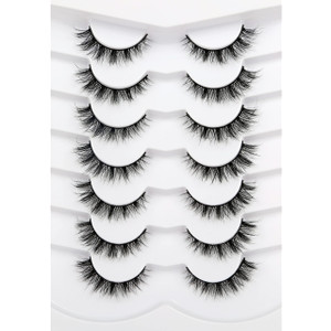 Pooplunch False Eyelashes Cat Eye Lashes Natural Cluster Extension Look Wispy Short Volume 8D Faux Mink Lashes Fake Eyelashes Strips 7 Pairs Pack
