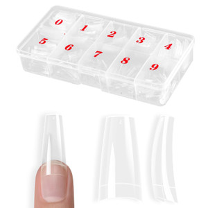 AORAEM Clear French Coffin Nails Tips 500 PCS 10 Sizes Half Cover Clear Nail Tips French Style Straight Nail Tips Acrylic Fake Nails with Box for Nai