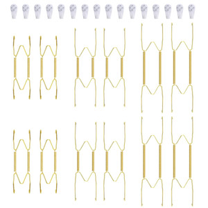 Fasunry 12 Piece Plate Hangers, 6/8/10 Inch Invisible Brass Wall Plate Hangers, Comes with 16 Piece Wall Hooks for Decorative Plates