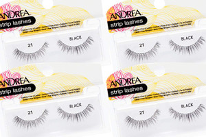 Andrea False Eyelashes Style 21 - Black, Reusable Natural Look Strip Lashes, Lightweight Fake Eyelashes, 4 Pack