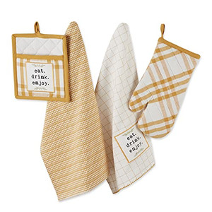 DII Home Sweet Farmhouse Kitchen Collection, Potholder/Oven Mitt/Dishtowel Set, Honey Gold, 4 Count