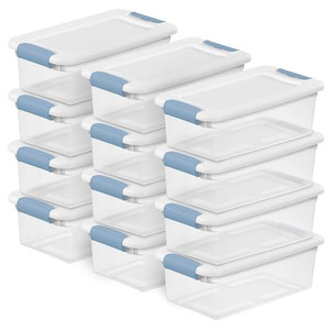 Sterilite 12-Pack Latching Box, Under Bed Storage Bins with Lids, Clear Plastic, 6 Quart - Heavy-Duty Organizing Containers for Closet, Bathroom, and