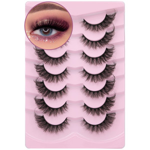 Russian Strip Lashes Cat Eye Lashes Extension Fox Eye Faux Mink Lash Natural Look 20MM Eyelashes D Curly Volume Wispy Lashes Pack 7 Pairs Fake Eyelas