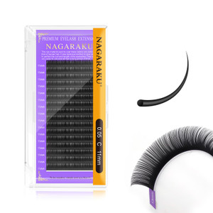 NAGARAKU Eyelash Extensions Individual Lashes 0.05mm C curl 11mm Classic Matte Black Soft Natural Professional 16 rows Beauty Salon Supplies - Purple