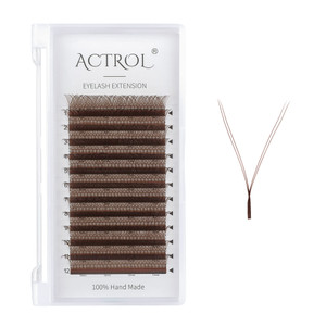 ACTROL YY Lashes Extension Professional Grade Brown 0.07mm C Curl 14mm Volume Individual YY Eyelashes Extension Y Shaped Soft Eyelashes Thin Root Eas
