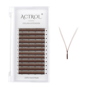 ACTROL YY Lashes Extension Professional Grade Brown 0.07mm D Curl 8mm Volume Individual YY Eyelashes Extension Y Shaped Soft Eyelashes Thin Root Easy
