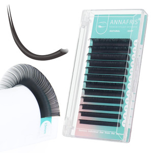 ANNAFRIS Ellipse Flat Eyelashes Extension 0.15 C Curl 8-15mm Natural Soft Matte Black Faux Mink Individual False Lashes Split Tips Light Lashes Exten