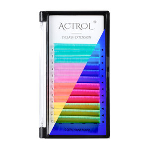 Colored Neon UV Eyelash Extensions Colorful Fluoresent Lash Extensions Easy Fan 14mm 0.07D Curl Glow under UV Light Lash Blue Yellow Purple Pink Mult