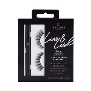 Eylure Line & Lash Kit, 2-in-1 Lash Black Glue Eyeliner and False Lashes, Faux Mink Wispy