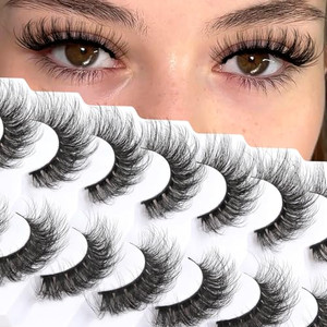 Veleasha False Eyelashes Wispy Faux Mink Lashes Fluffy Handmade Fake Eyelashes Natural Look 7 Pairs Pack Luxury Cat Eye Lashes (804)