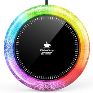 KitchekShop Coffee Mug Warmer with 7 Color Lights - Fastest Heating & Highest Temperature, Auto On/Off Gravity-Induction Coffee Cup Warmer for Desk,