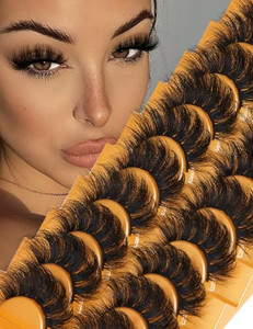False Eyelashes Fluffy Mink Cat Eye Lashes Strip Pack 10 Pairs 18MM Wispy D Curl Fake Lashes That Look Like Extensions 8D Full Dramatic Eyelash by Go