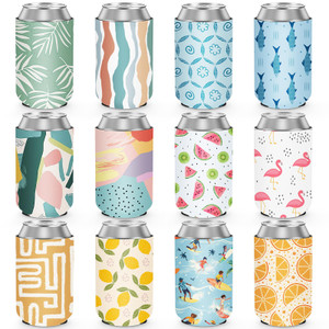 12 Pack Summer Can Cooler Sleeve Insulated Neoprene Can Coolers in Bulk, Beach Pool Bottle Can Drink Holder Party Decorations, Men Women Birthday Bac