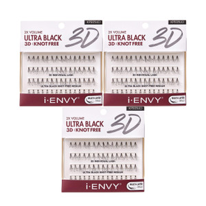 iENVY 3D Individual Lash Knot Free Ultra Black 2X Volume (3 Pack Medium)