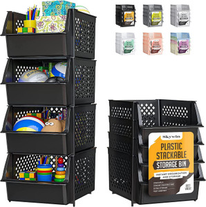 TidyFriend 4 Pack Stackable Storage Bins Open Front for Pantry Organizers and Storage, Pantry Storage for Food, Kitchen and Home Organization, Plasti