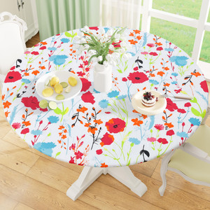 misaya Round Fitted Tablecloth with Elastic Edge, 100% Waterproof Oil Proof Plastic Table Cover, Vinyl Flannel Backed Tablecloth Fits 36"-44" Round T