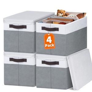 Large Closet Storage Baskets Bins with Lids 4 Pack, Storage Baskets for Organizing Shelves Nursery Bedroom, Home Dorm Closet Organizers Cubes for Clo