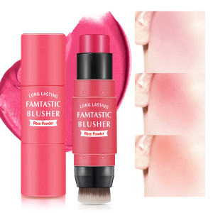 LOKFAR Cream Blush Stick for Cheeks - 2 in 1 Multi Makeup Blush with Brush for Cheeks Tint & Eyes & Lips, Waterproof Smooth Creme Texture, Long-lasti