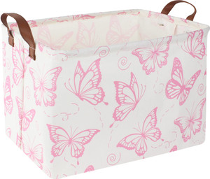 CLOCOR Rectangular Pink Basket, Collapsible Storage Bin, Waterproof Storage Box with Handles, Gift Organizer, Shelf Basket(Pink Butterfly)