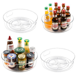 GUZON 4 Pack Lazy Susan Organizer for Cabinet, Upgraded 11.5" Clear Turntable Organizer with Handles and Raised Edge, Pantry Organizers and Storage f