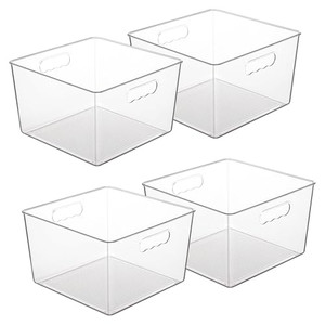 Vtopmart 4 Pack Extra Large Clear Plastic Storage Bins,11x11 Cube Acrylic Organizer Square Containers with Handle for Pantry,Closet,LaundryRoom,Kitch