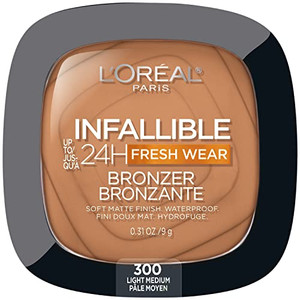 L'Oreal Paris Infallible Up to 24H Fresh Wear Soft Matte Longwear Bronzer. Waterproof, heatproof, Transfer, humidity and sweatproof, Light Medium, 0.