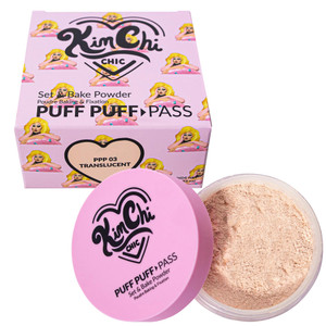 KimChiChic Beauty Puff Puff Pass Set and Bake Setting Powder for Makeup, Extra Fluffy Loose Face Powder Poof, Soft Natural Face Makeup for Uneven Ski