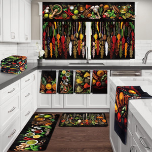 SmoothNovelty 9 Pcs Spices Kitchen Decorative Set Colorful Spices Kitchen Towel Set Spices and Herbs Window Curtains Valance Artistic and Colorful Ki
