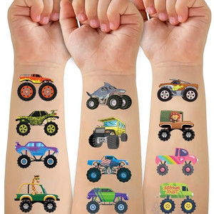 Ozepao Monster Trucks Temporary Tattoo for Kids, 10 Sheets Monster Truck Fake Tattoos for Boys Party Favors, Goodie Bags Stuffers, Brithday Supplies