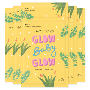 FACETORY K Beauty Face Mask Skin Care - Glow Baby Glow 2-Step Sheet Mask with Niacinamide & Aloe + Calming Ampoule | Hydrates, Glowing Skin (5 Pack)
