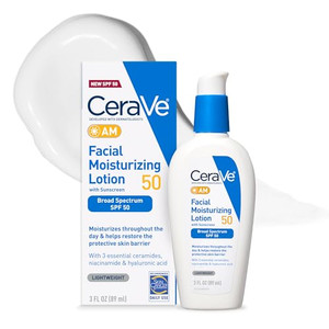 CeraVe AM Facial Moisturizing Lotion SPF 50, Face Moisturizer with SPF, Hyaluronic Acid, Niacinamide & Ceramides, Non-Greasy, Blends Seamlessly With
