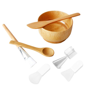 LINSINA Face Mask Mixing Bowl and Brush Set, 7 in 1 Bamboo Facial Mask Tool Kits - Mask Bowl, Spatula, Spoon, Silicone Brush Yellow