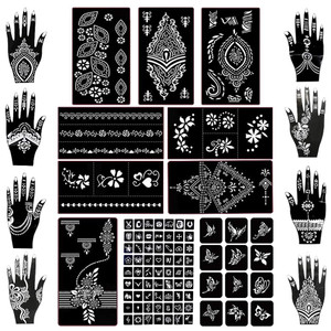 Koogel 18 Sheets 97PCS Henna Tattoo Stencil Kit, Reusable Mehndi Templates for Indian Weddings, Bridal Mehndi, Music Festivals, Summer Parties, Body