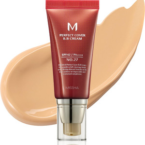 MISSHA M Perfect Cover BB Cream No.27 Honey Beige - Medium with Neutral/Warm Undertone SPF 42 PA +++ 1.69 Fl Oz - Tinted Moisturizer for face with SP