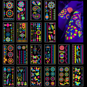 Temporary Tattoos 170 PCS Glow in The Dark Tattoos that React to Neon UV Black Light, Tattoos for Kids Teens and Adult, Neon Glow Party Decorations,