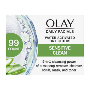 Olay Eye Makeup Remover Wipes, Daily Facials Gentle Face Cleanser for Sensitive Skin, Alcohol and Fragrance Free, Soft Face Wash Towels, Travel Essen