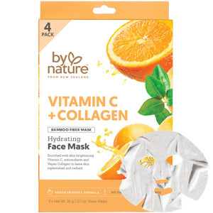 By Nature Vitamin C + Collagen Sheet Face Mask with Vitamin E  Firming, Anti-Aging Facial Treatment for Radiance, Elasticity & Hydration  Skincare