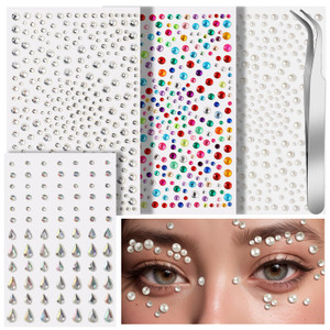 Teenitor Face Gems Self Adhesive Face Gems and Pearls for Makeup, Festival Jewels for Halloween Rave Accessories Hair Gems, Rhinestone Stickers for F