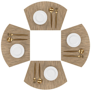 SHACOS Wedge Shape Placemats Set of 4 Woven Vinyl Round Table Placemat Curved Place Mats Wipe Clean Dining Table Mats Home Table Decor (4, Tan)