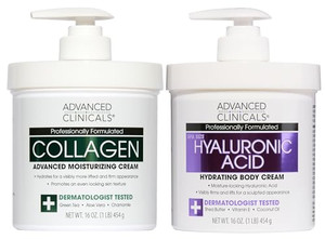 Advanced Clinicals Hyaluronic Acid Moisturizer + Fragrance Free Collagen Cream Face Moisturizer & Body Lotion 2pc Skincare Set For Women & Men Helps
