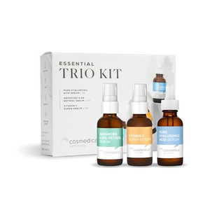 Cosmedica Skincare Facial Serum Trio Set Value for Clear Skin - Vitamin C Super Serum, 2.5% Retinol Serum, Pure Hyaluronic Acid Serum  Vegan, Cruelt
