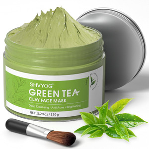 SHVYOG Green Tea Face Mask, Antioxidant Green Tea Clay Mask with Volcanic Mud, Deep Cleansing & Moisturizing & Hydrating Clay Facial Mask for Pores,