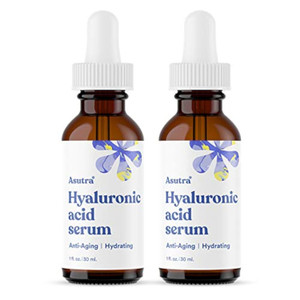 ASUTRA Hyaluronic Acid Serum for Face, 1 fl oz (Pack of 2)- Vitamin C & E, Aloe, Green Tea, Geranium & Jojoba Oil, Plumping Face Serum, Hydrating Fac