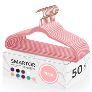 Smartor Pink Velvet Hangers - 50 Pack, Felt Hangers Non Slip Rose Gold Velvet Hangers, Heavy Duty Felt Hanger Flocked Hangers as Coat Hangers, Suit H