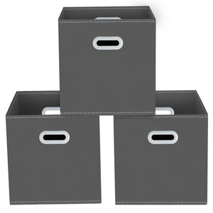 Yunkeeeper storage bins Cubes, Fabric Cube Organizer with Handle, Foldable Cube Bins for Cloth or Accessary Storage, 11x11x11, Set of 3,(Gray)