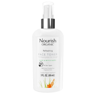 Nourish Organic Face Toner Spray  Alcohol-Free Formula with Witch Hazel, Aloe Vera & Moroccan Rose Flower Extract, 3 Oz + Washable Cotton Round