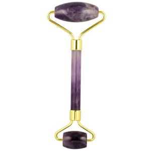 Rockcloud Natural Crystal Stone Roller Massager Double Neck Face & Neck Massage Therapy Anti-Aging Wrinkle Healing Slimming Skincare Tool, Amethyst