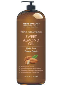 First Botany Cosmeceuticals, Cold Pressed Sweet Almond Oil - Triple AAA+ Grade Quality, For Hair, For Skin and For Face, 100% Pure and Natural with P