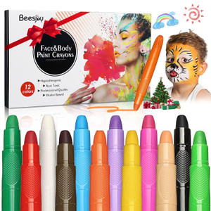 Beesjuy Face Painting Kits for Kids,12 Color Water Based Face Paint Kit, Washable Kids Body Paint for Makeup, for Birthday, Halloween, Thanksgiving D